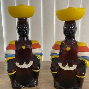 Vintage empty liquor bottles  bongo players theme cute conversational piece MCM